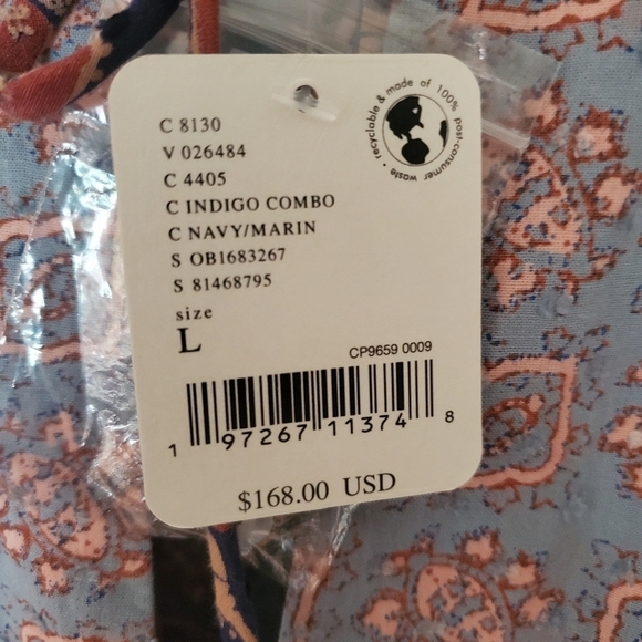 Free People Indigo Combo Long Bell Sleeve Maxi Sz. L Dress - Picture 7 of 15